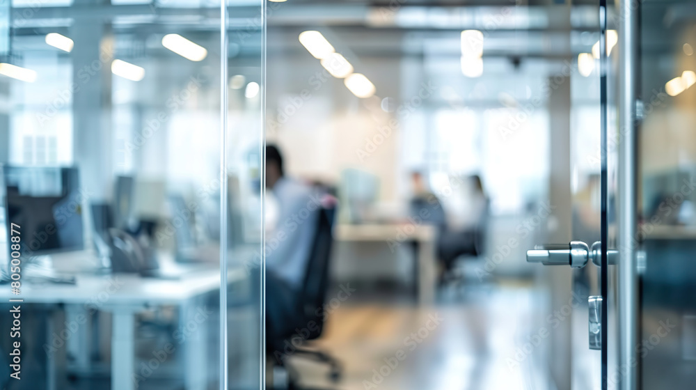 Bright business workplace with people in walking in blurred motion in modern office space Bright business workplace with people in walking in blurred motion in modern office space