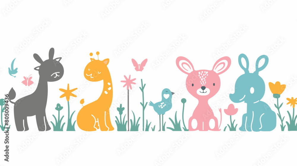 Silhouette of cute animals for baby card on white background