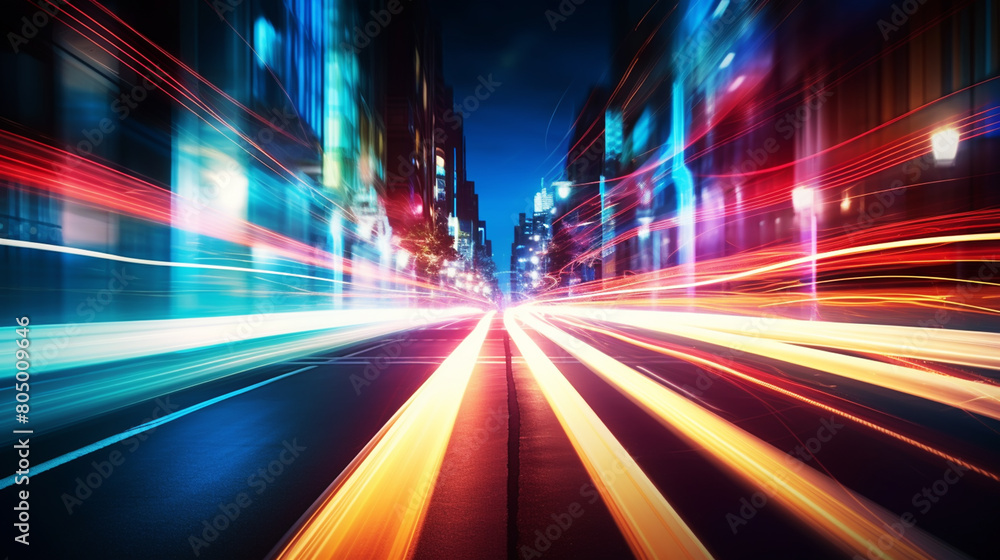 Car lights in a night background, long exposition.