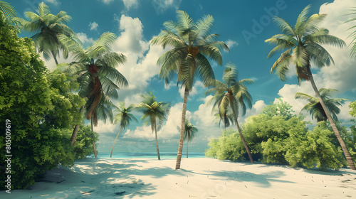 palmeras en verano en una playa de m  xico in the summer.