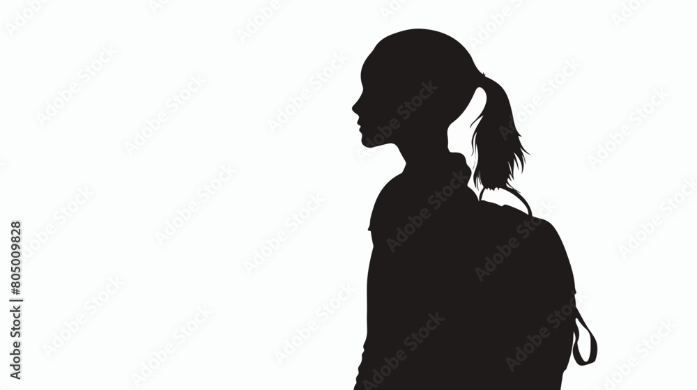 Silhouette of student girl smiling on white background