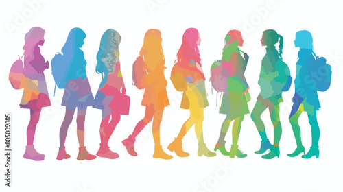 Silhouette of student girls standing on white background