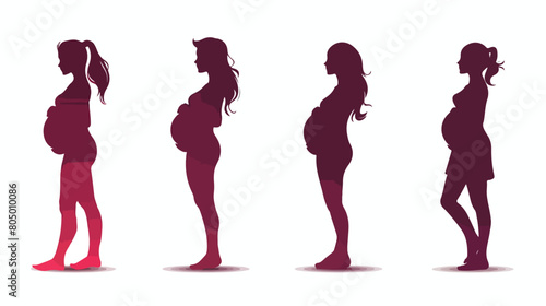 Silhouette of women pregnant standing on white background