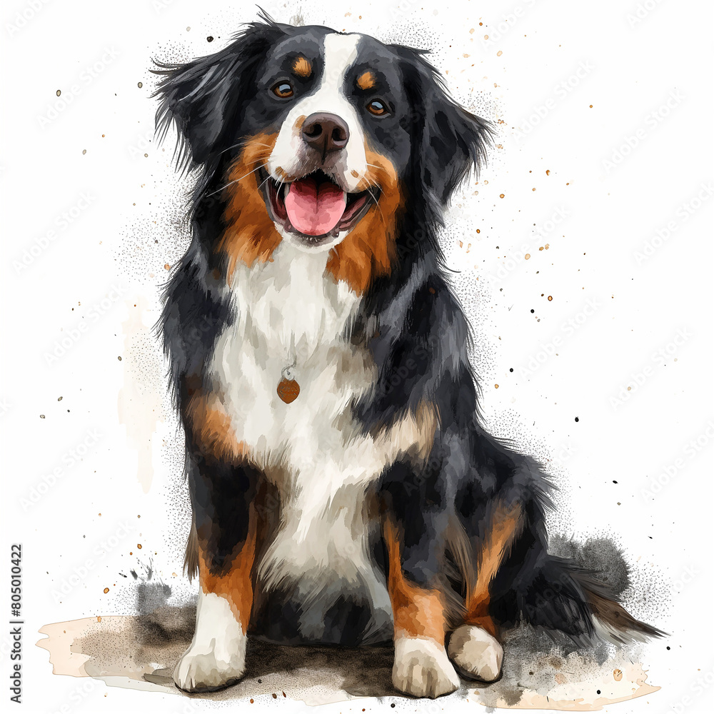 A watercolor illustration of a dog with white background