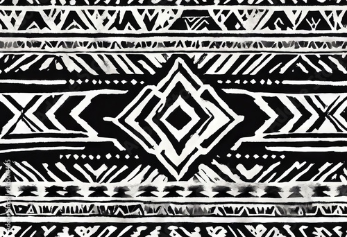 'boho geometric Watercolor design Abstract ornament pattern Ikat texture painting tribal print Aztec Indian Simple white Aztec rug wallpapers seamless Black motif tribal Ethnic Ancient' photo