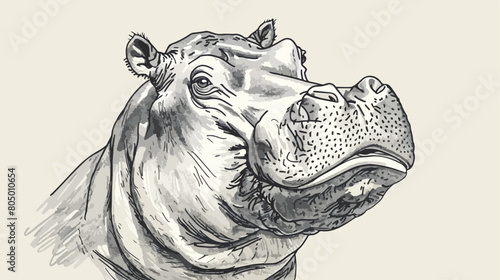 Sketch contour caricature of cute hippopotamus  photo