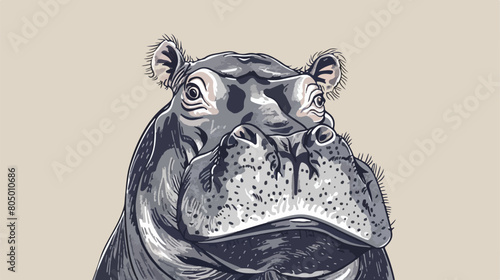 Sketch contour caricature of cute hippopotamus  photo
