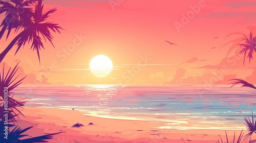 Beachfront Beauty: Sunrise Landscape with Pink Sky
