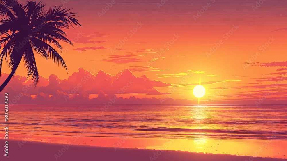 Coastal Tranquility: Sunset on Beach with Pink Sky Coastal Tranquility: Sunset on Beach with Pink Sky