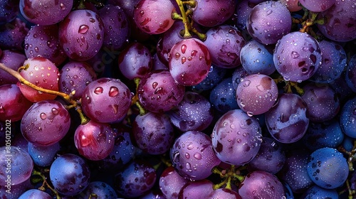 Bunch of purple grapes with water drops