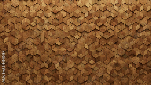 Soft sheen, 3D Wall background with tiles. Diamond Shaped, tile Wallpaper with Wood, Timber blocks. 3D Render photo