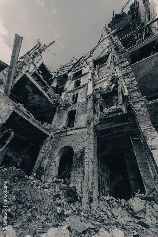 destroyed and burned houses in the city during the war in Ukraine destroyed and burned houses in the city during the war in Ukraine