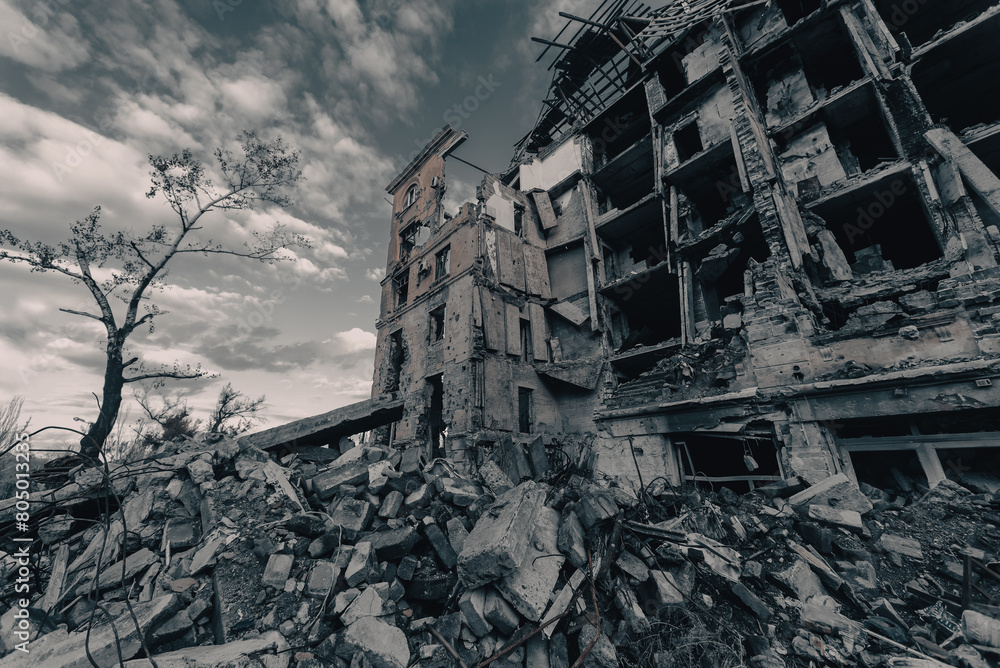 destroyed and burned houses in the city during the war in Ukraine destroyed and burned houses in the city during the war in Ukraine