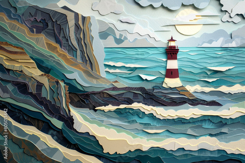 Cape Point lighthouse artistically depicted in a paper cut masterpiece embodying the rugged charm of South Africas coastline  photo