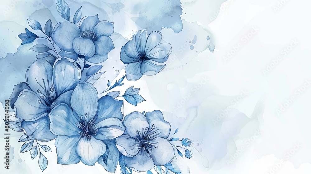 Fototapeta premium Elegant blue watercolor floral composition for design