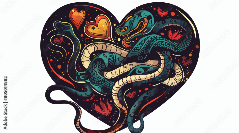 Sticker in heart shape with health symbol with serpent