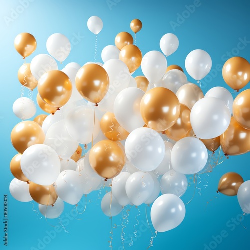 Wallpaper Mural Gold and white balloons float upwards against a blue background Torontodigital.ca