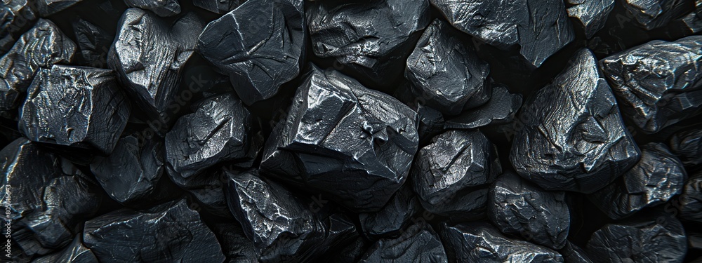 Background of black coal, close-up. Panoramic image.