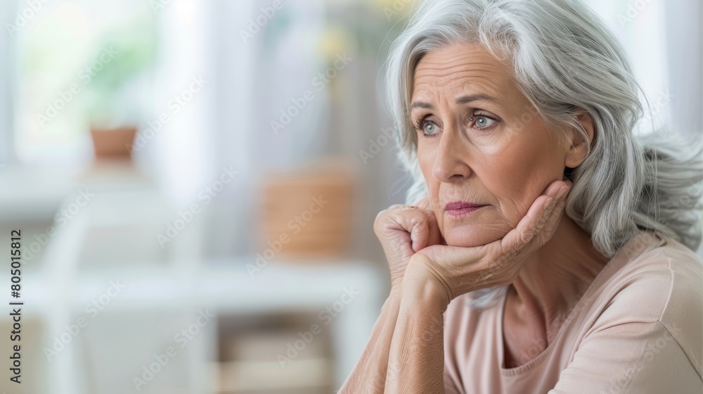 Close-up of an elderly woman looking contemplative, suitable for content about aging, wellness, and introspection. Close-up of an elderly woman looking contemplative, suitable for content about aging, wellness, and introspection.