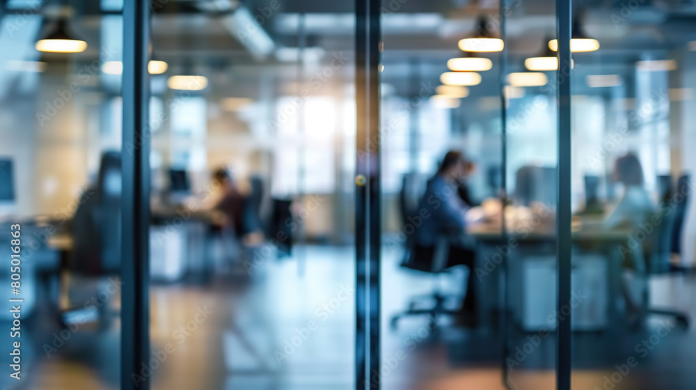 Bright business workplace with people in walking in blurred motion in modern office space Bright business workplace with people in walking in blurred motion in modern office space