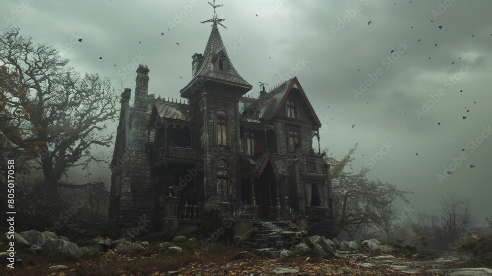 Gothic Haunted House in a Dark Forest Scene Gothic Haunted House in a Dark Forest Scene