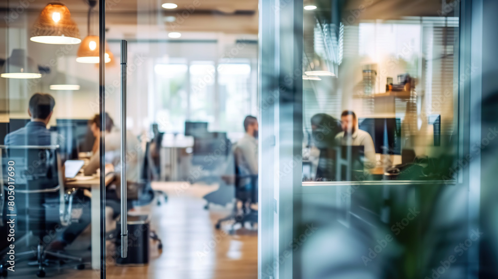 Bright business workplace with people in walking in blurred motion in modern office space Bright business workplace with people in walking in blurred motion in modern office space