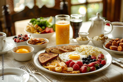 Classic American breakfast on a table highlighting tradition and comfort 