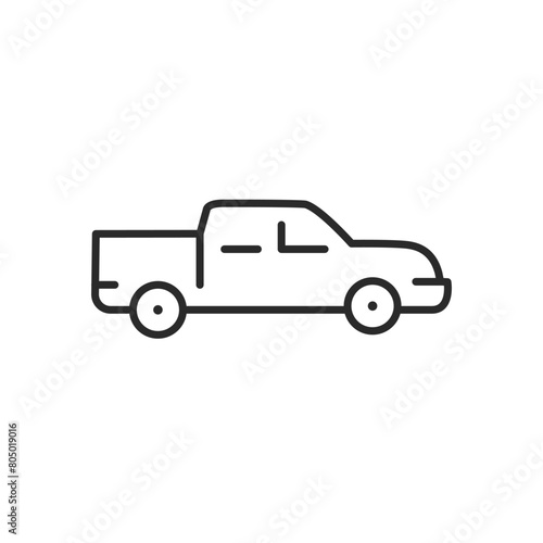 Fototapeta Naklejka Na Ścianę i Meble -   Pickup truck icon. Simple pickup truck icon perfect for representing outdoor adventure, utility services, and rugged transportation. Vector illustration