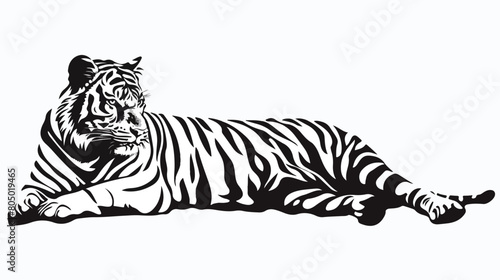 Tiger cartoon in black sections silhouette on white background