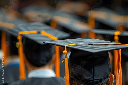 Shot of graduation caps during commencement photo