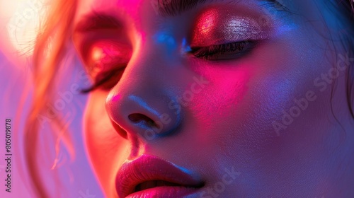 Woman Wearing Bright Pink Eye Shadow. Generative AI