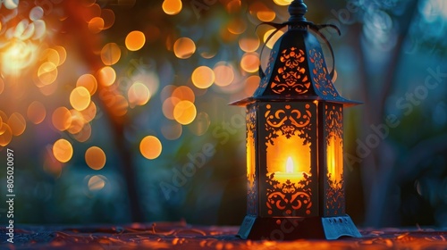 Illuminated traditional fanous lantern on a serene background © sania