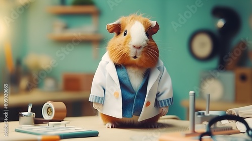 A cute guinea pig with a stethoscope