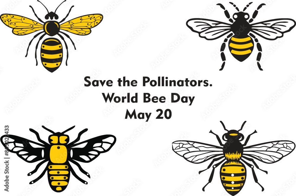 Save the pollinators. World Bee Day, May 20 Banner. Honey bee images in ...