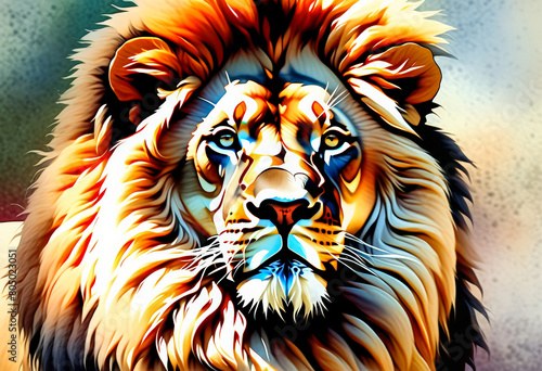 Vibrant digital illustration of a majestic lion with a multicolored mane, ideal for wildlife conservation themes and World Lion Day promotions