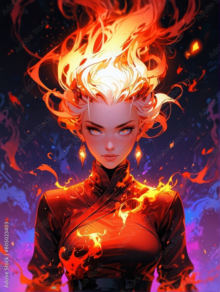 炎を纏った女性イラスト,Generative AI AI画像 炎を纏った女性イラスト,Generative AI AI画像