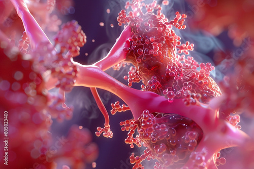 Close-up of a 3D model illustrating the obstruction in the airways caused by chronic asthma, highlighting the concept of respiratory health challenges 