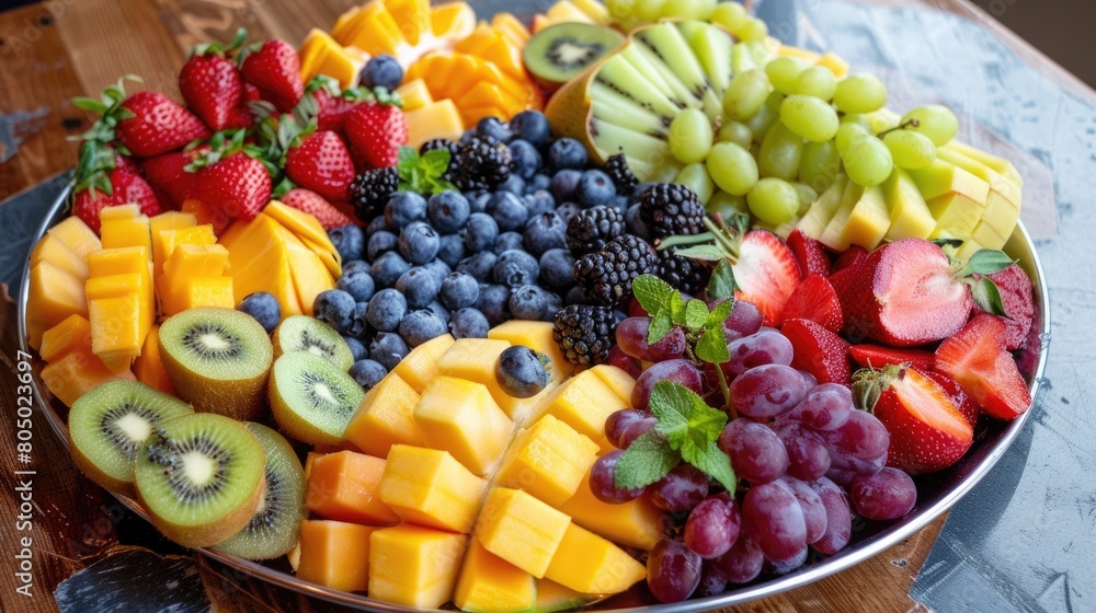 Vibrant Image of Colorful Fruit Platter, Displaying Variety of Fresh, Nutritious Options Vibrant Image of Colorful Fruit Platter, Displaying Variety of Fresh, Nutritious Options