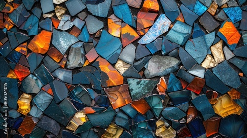 Colorful stones of different sizes, blue, orange and brown. Can be used as background for text.