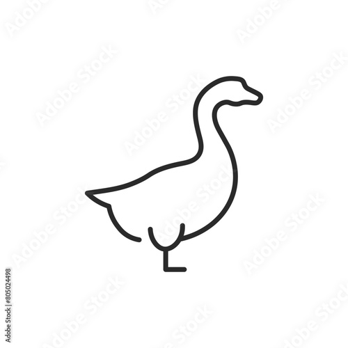 Goose icon. A streamlined outline symbolizing a goose, often associated with farming, migratory patterns, and as a source of both meat and feathers. Vector illustration