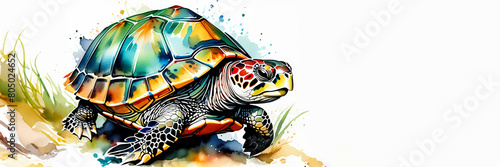 Vibrantly colored watercolor illustration of a sea turtle, ideal for World Turtle Day, nature themes, and marine life conservation projects