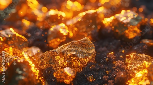 Closeup of a pile of gold nuggets in the sunshine.