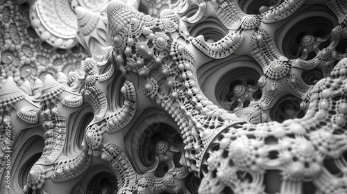 Black and white organic structure resembling a coral or alien structure.