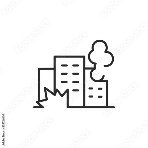  City bombing icon. A graphic representation of an urban disaster scenario, depicting buildings with an explosion, suitable for emergency response apps, and public safety warnings. Vector illustration