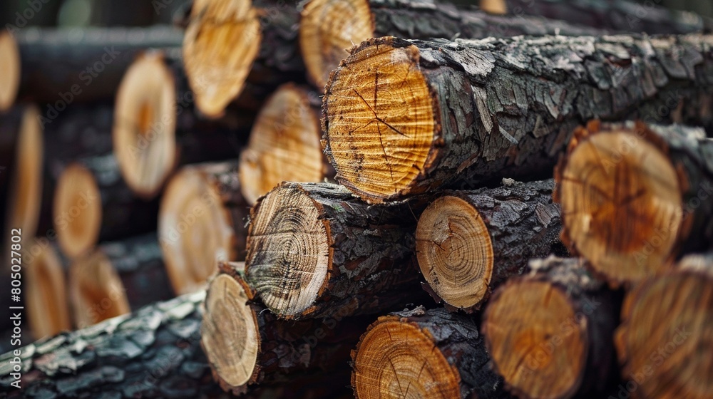 Close-Up of Stacked Timber in the Forest Close-Up of Stacked Timber in the Forest