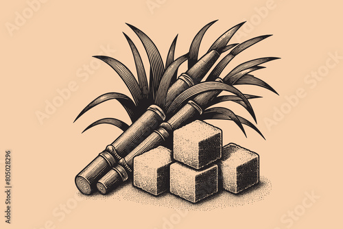 Sugar cane. Cane sugar. Stems. Vintage vector engraving illustration, emblem, logo, icon. isolated object, cut out