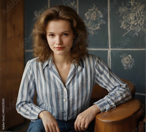 Girl in Striped Shirt with Short Haircut