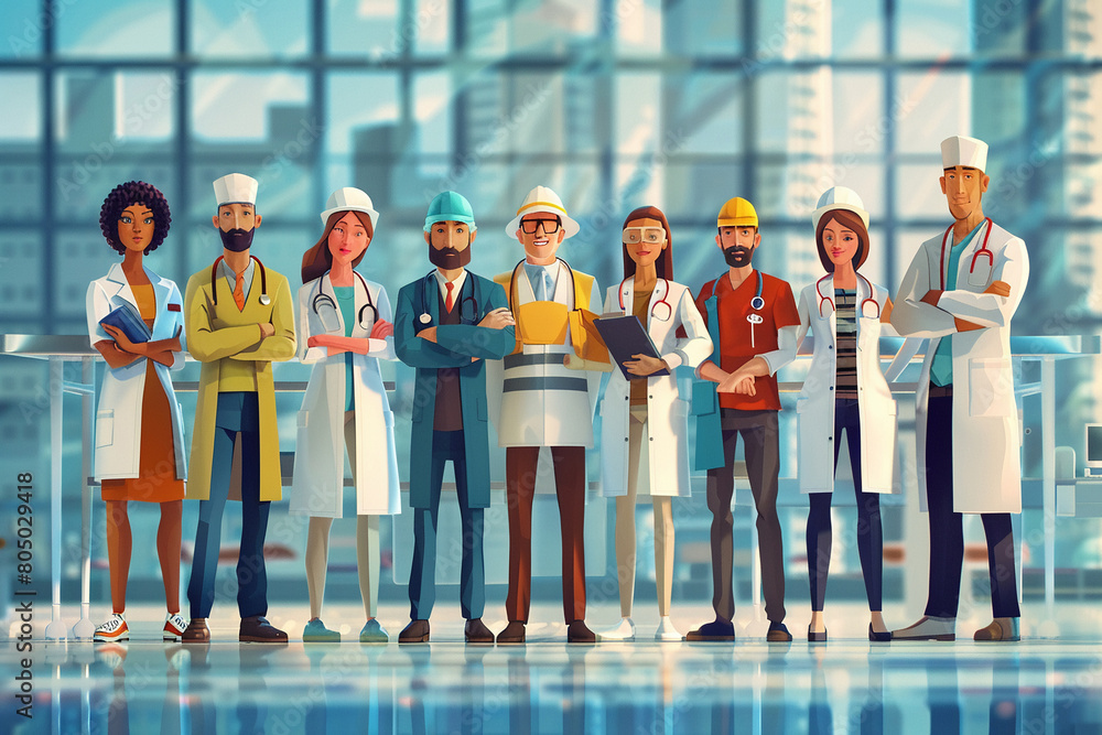 Fototapeta premium group of diversity people in occupation business doctor engineer hospital people person architect background builder businessman.
