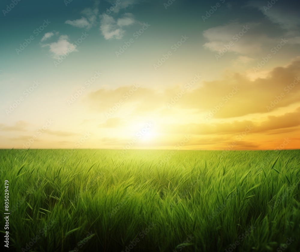 Tranquil Sunrise Over Lush Green Agricultural Field, Nature Background