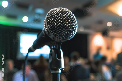 Close-up of a microphone at a financial technology conference spotlighting discussions on how fintech innovations are reshaping the economic landscape 